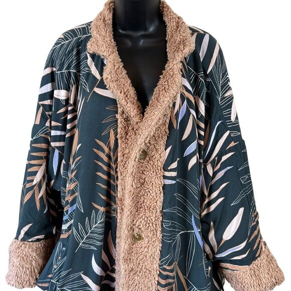 Sseko Designs Noonday Collection Reversible Sherpa Coat, Beige and Bwindi - Picture 3 of 13